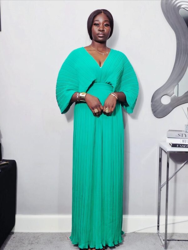 Emerald Green Pleated Maxi Dress.